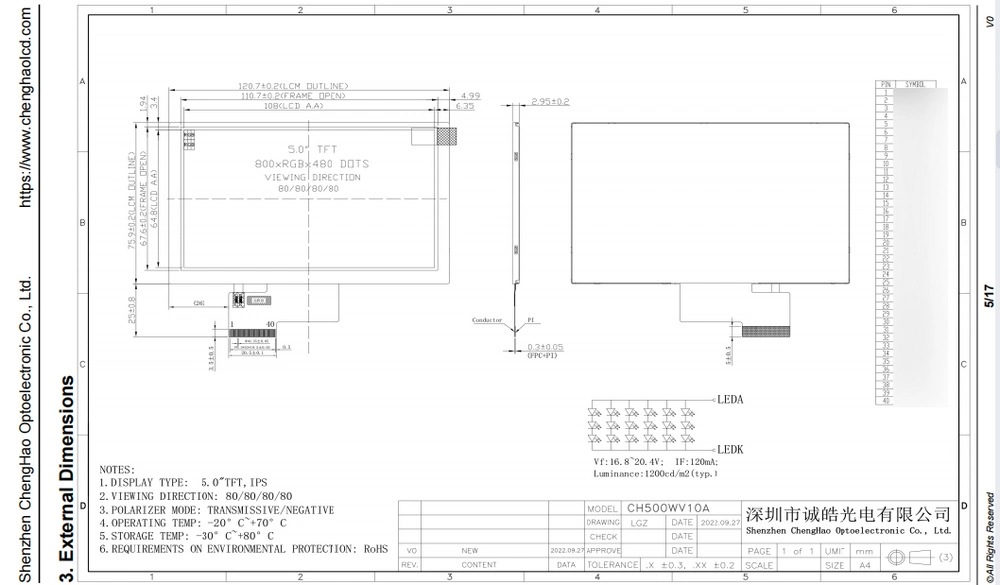 Shenzhen Suppliers 5 Inch True Color Display 800X480 Dots Sunlight Readable LCD Monitor