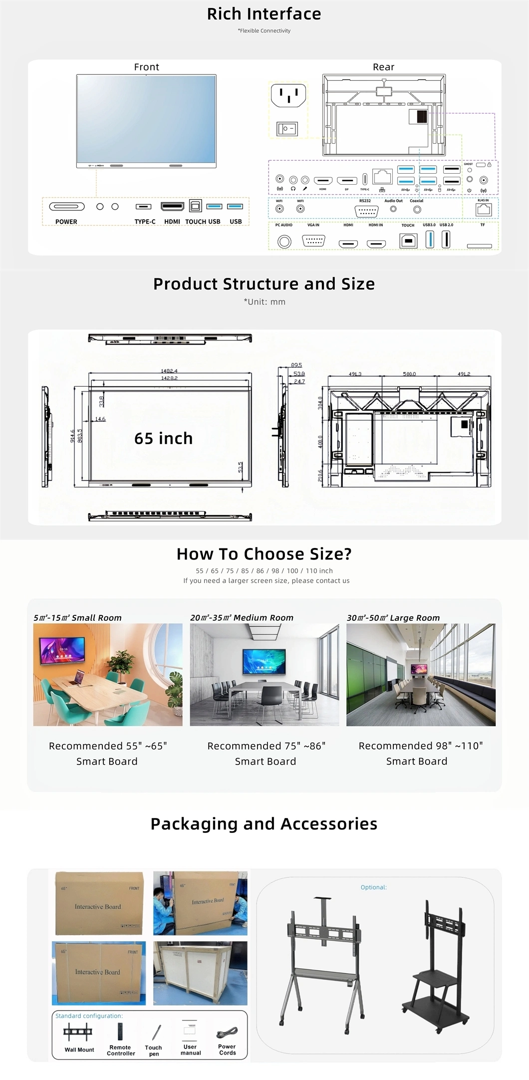 55 65 75 86 98 100 110 Inch Digital Smartboard Office Supplies Smart Board TV Price All in One PC Touch Screen Whiteboard LCD White Board Interactive Flat Panel