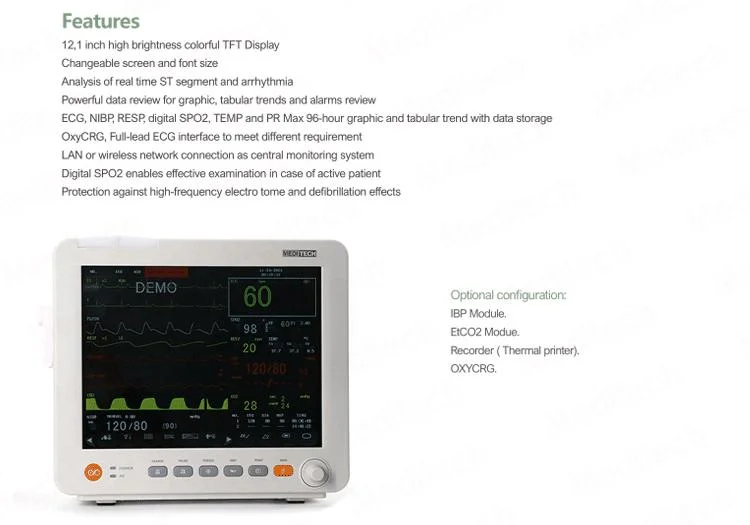 CE Approved Meditech 12 Inch Patient Monitor with Unique Design