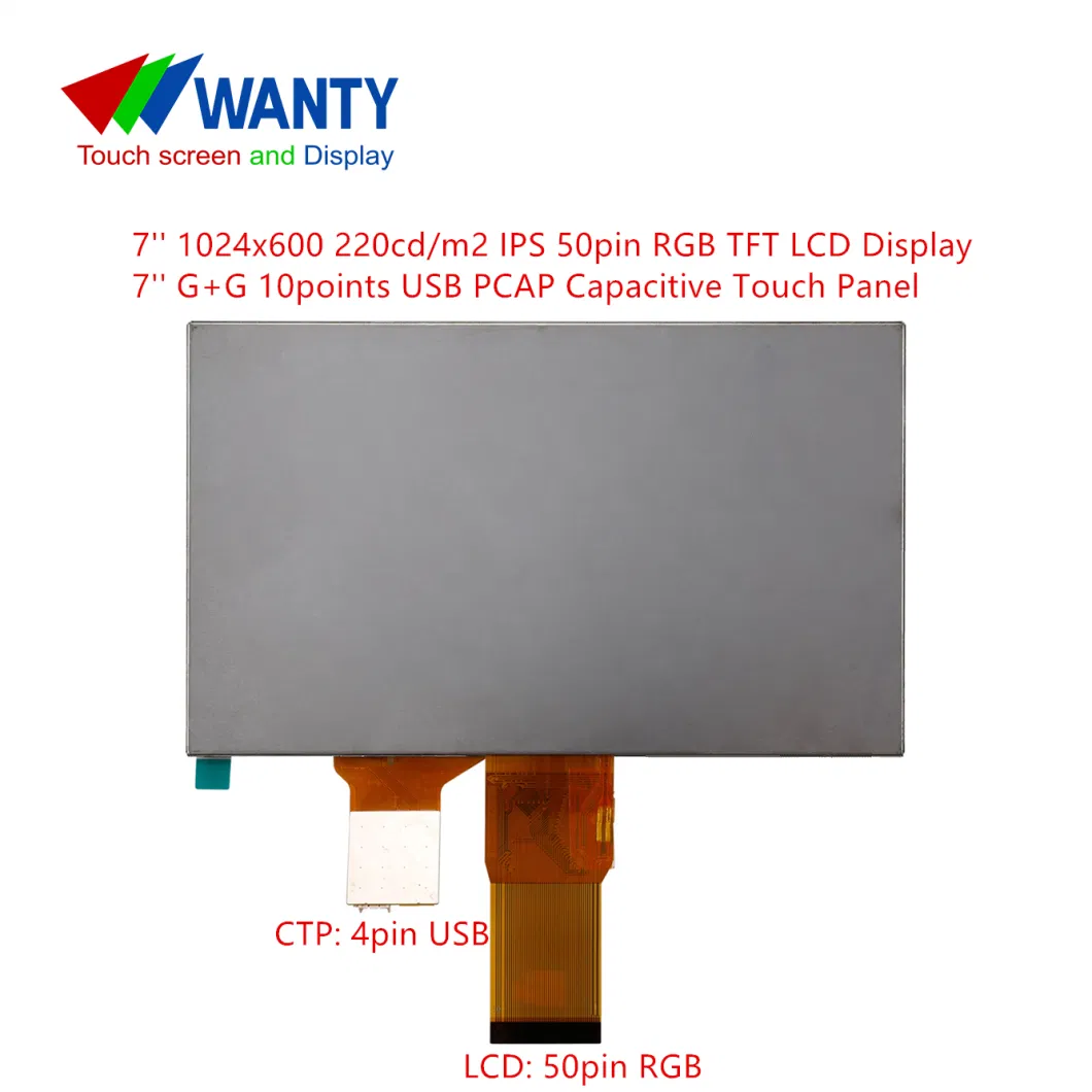 Sunlight Readable 7 Inch 1024x600 TFT LCM Panel HDMI Monitor GG USB Multi-Finger P-CAP Industrial Capacitive Touch LCD Screen