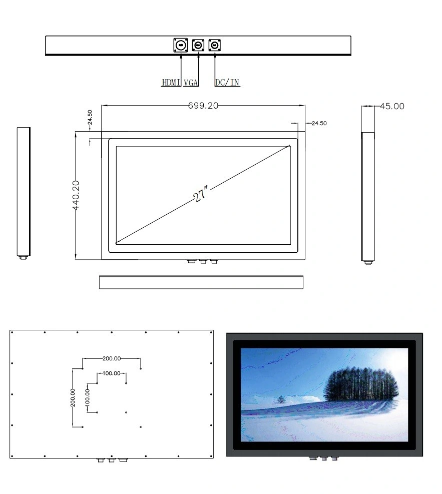 27 Inch Full IP67 Outside High Brightness Sunlight Readable LCD Touch Monitor Stainless Steel Industrial Touch Screen Monitor