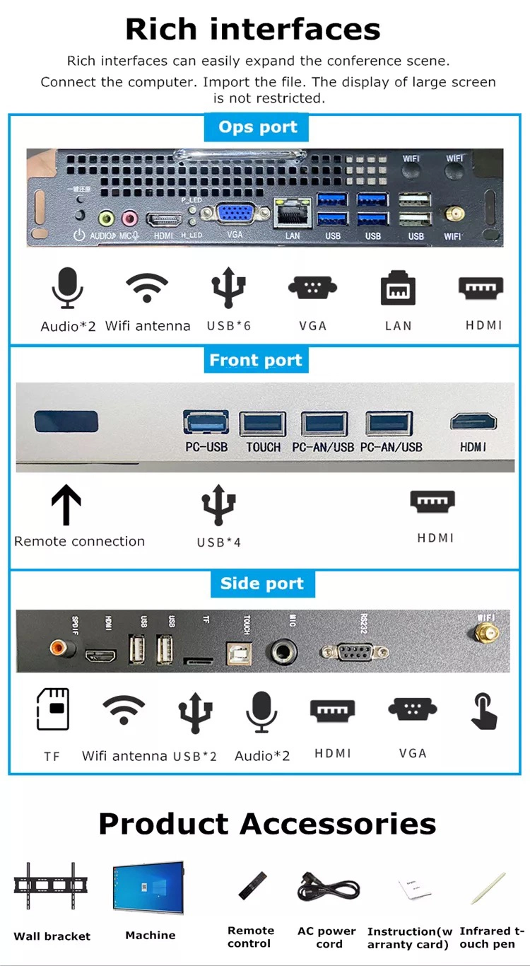 75 Inch CE OEM OEM Wholesale LCD Digital Student Back to School Android/Windows/Linux Infrared/IR/Capacitive/Resistive/Pcap Touch Screen Video Digital Signage