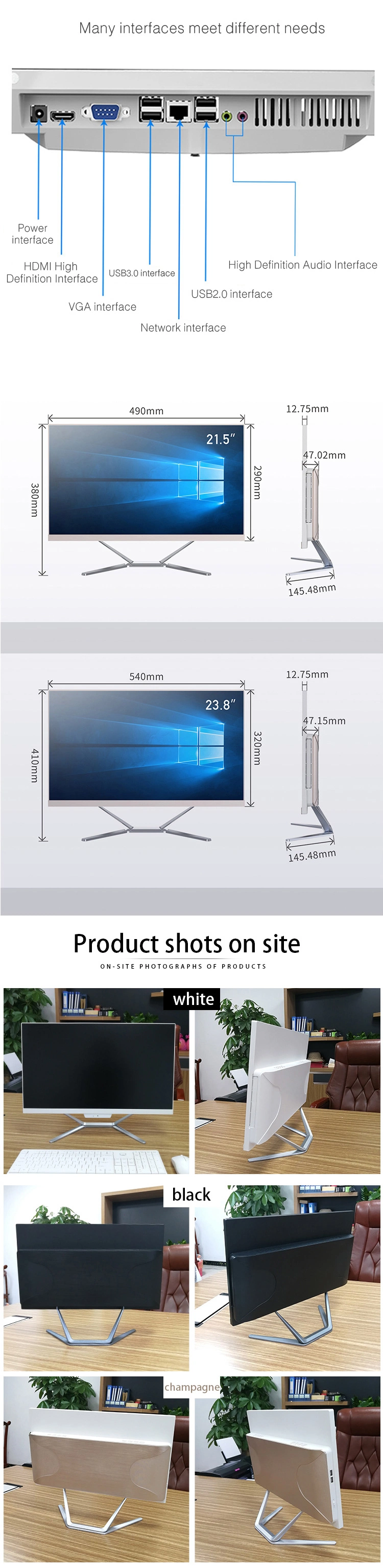 Factory Price China Computer Included Monoblock I3 I5 I7 OEM 18.5&quot; 21.5&quot; 23.6&quot; 27&quot; All in One Desktop Computer Touch Screen All-in-One PC