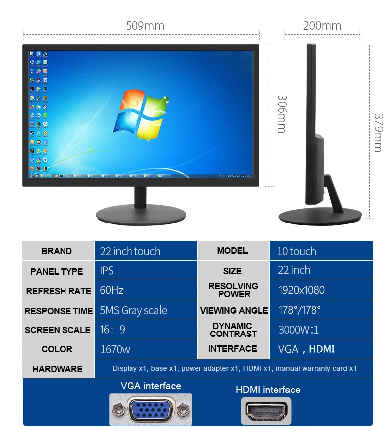 15.6 22 Inch LED Touch Screen 1920 X 1080 HD Gaming Monitor for PC in Stock Wholesale