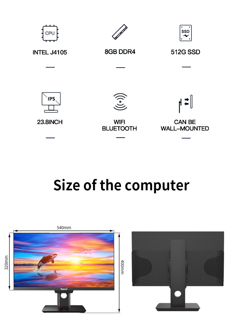 Integrated Card Business Gaming Aio Monoblock Barebone Used Core I3 I5 I7 Desktop Computer All in One PC 21.5