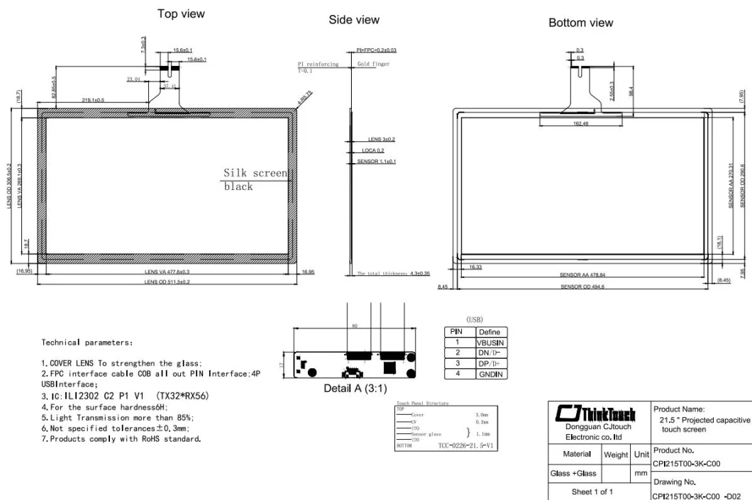 Cjtouch Multi Touch Pcap Touch Panel 21.5&quot; Capacitive Touch Screen