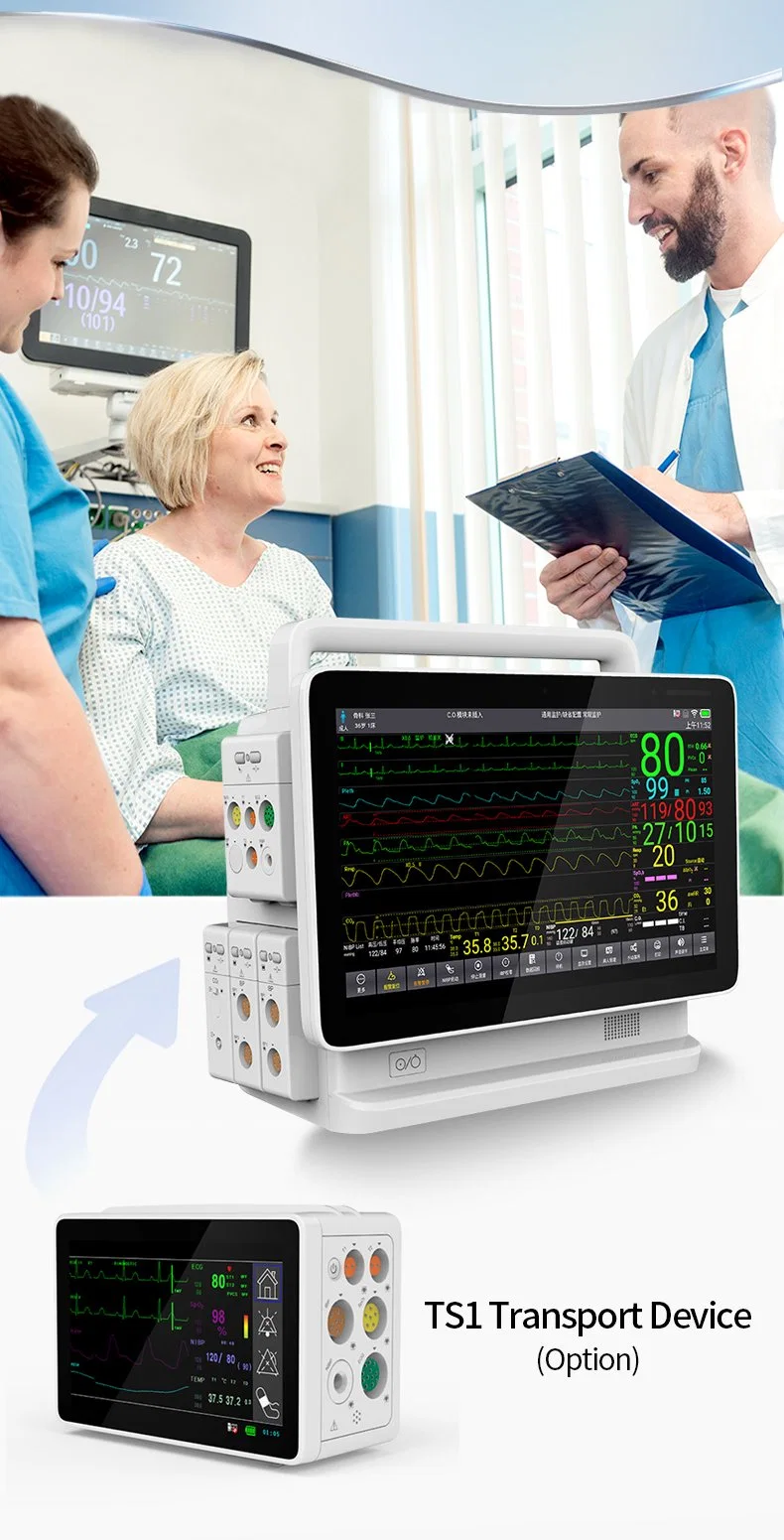 Touch Screen Built-in Large-Capacity Removable Rechargeable Probe Sp02 Plug in Patient Monitor