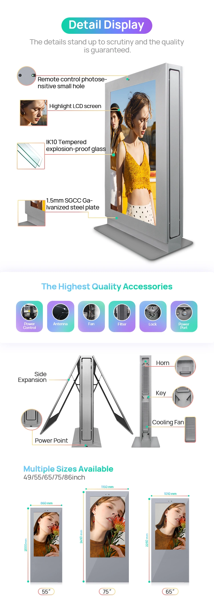 Double Sided Screen Totem 75inch High Bright Outdoor Advertising LCD Display Screen