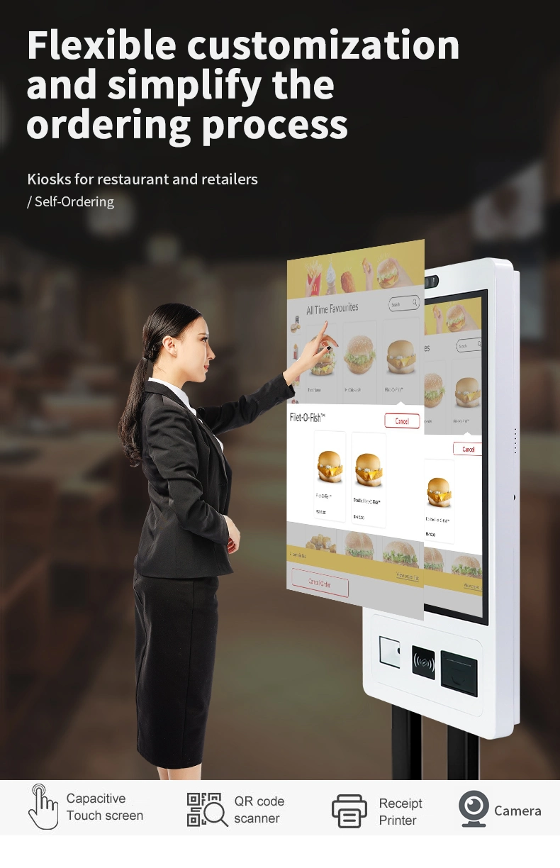 Wall Mount Floor Stand Optional 32 Inch Touchscreen Restaurant Self Order Payment Machine