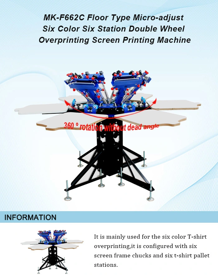 Micro-Adjust Six Color Six Station Floor Standing Overprinting Screen Printing Machine
