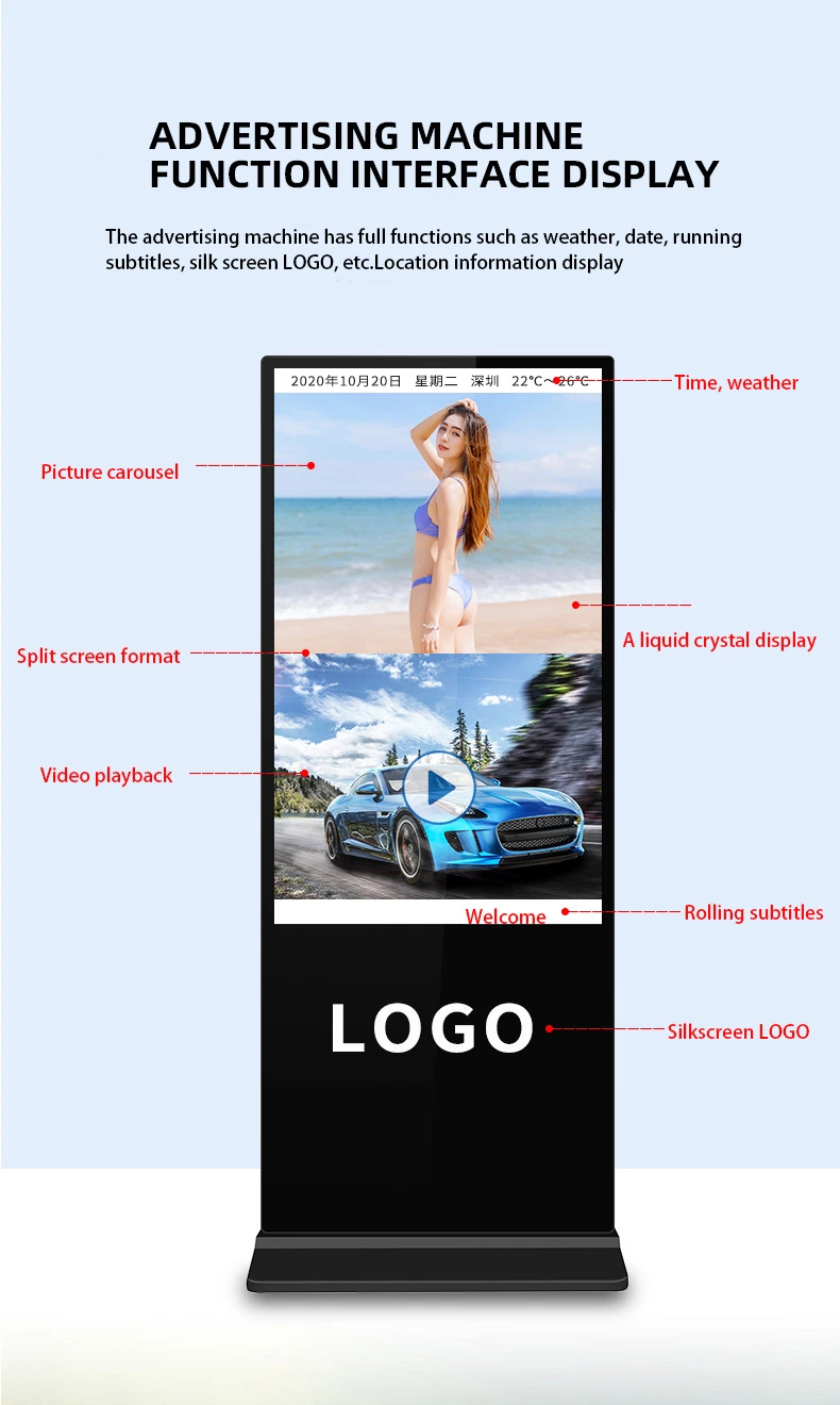 55 Inch Floor Stand Digital Signage Android 7.1 LCD Screen Advertising Media Ad Player