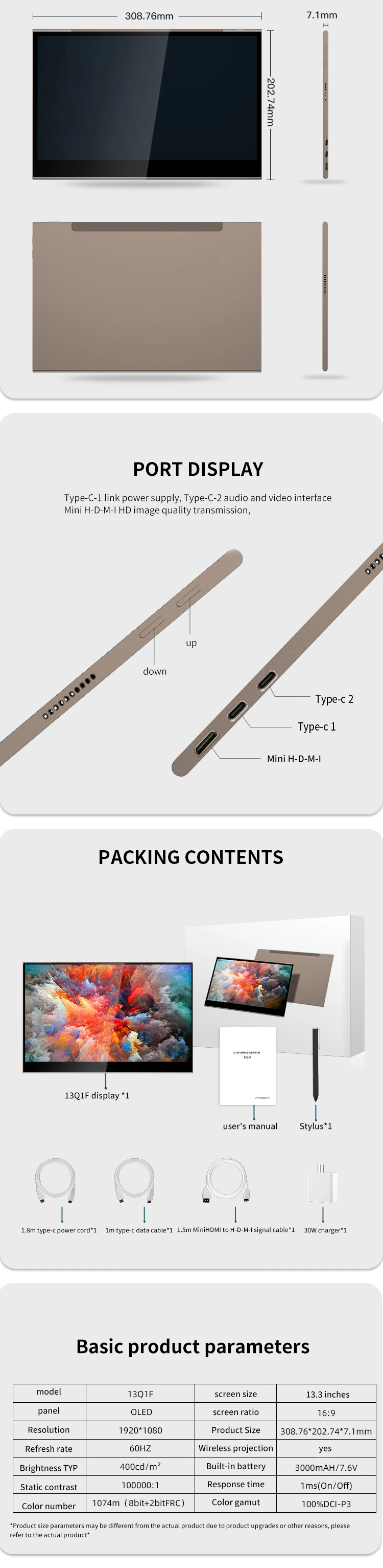 Indoor Computer OEM/ Hope Standard Packing or OEM Touchscreen OLED Portable Monitor