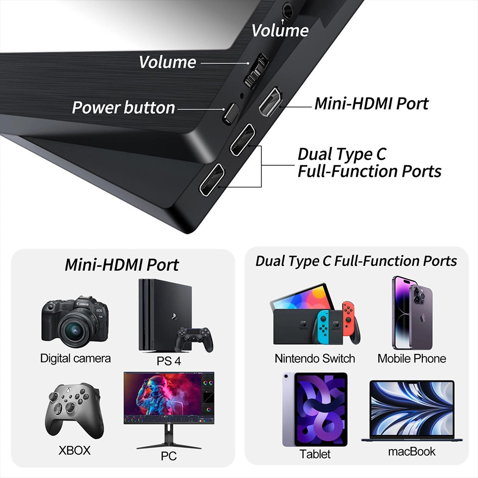 17.3 Inch IPS-a 4K Computer Display Mobile Screen 100% NTSC Hdr 400CD/M Portable External PC Gaming Monitor for Laptop