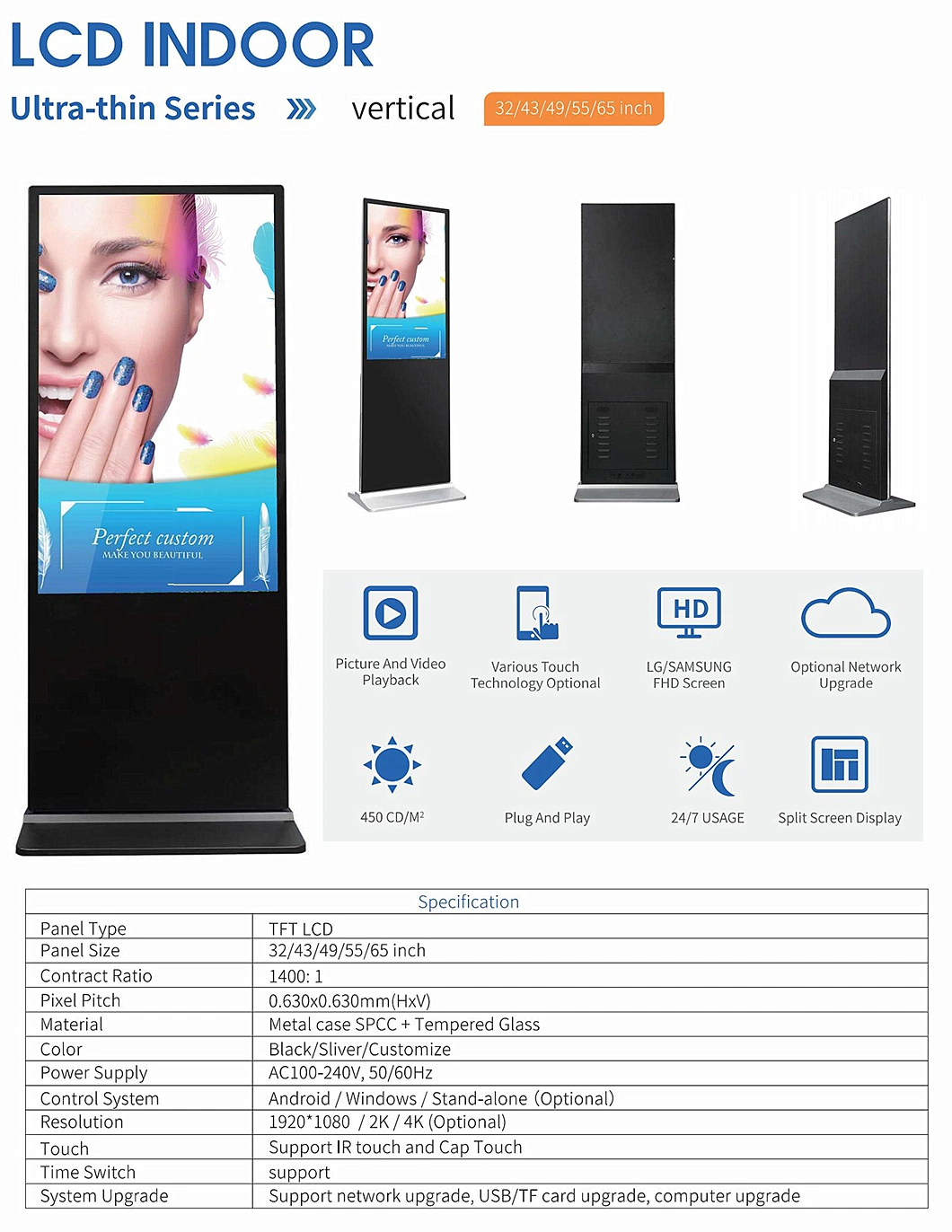 32 42 43 55 65 Inch Totem Vertical Display Price Interactive Touch Screen Digital Signage Kiosk Android Display Boards Suppliers Advertising LED Monitor