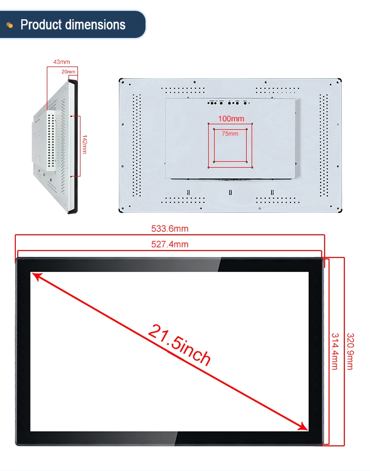 21.5&prime;&prime; Embedded Industrial-Grade Control Panel Wall Mounted Touch Screen Monitor