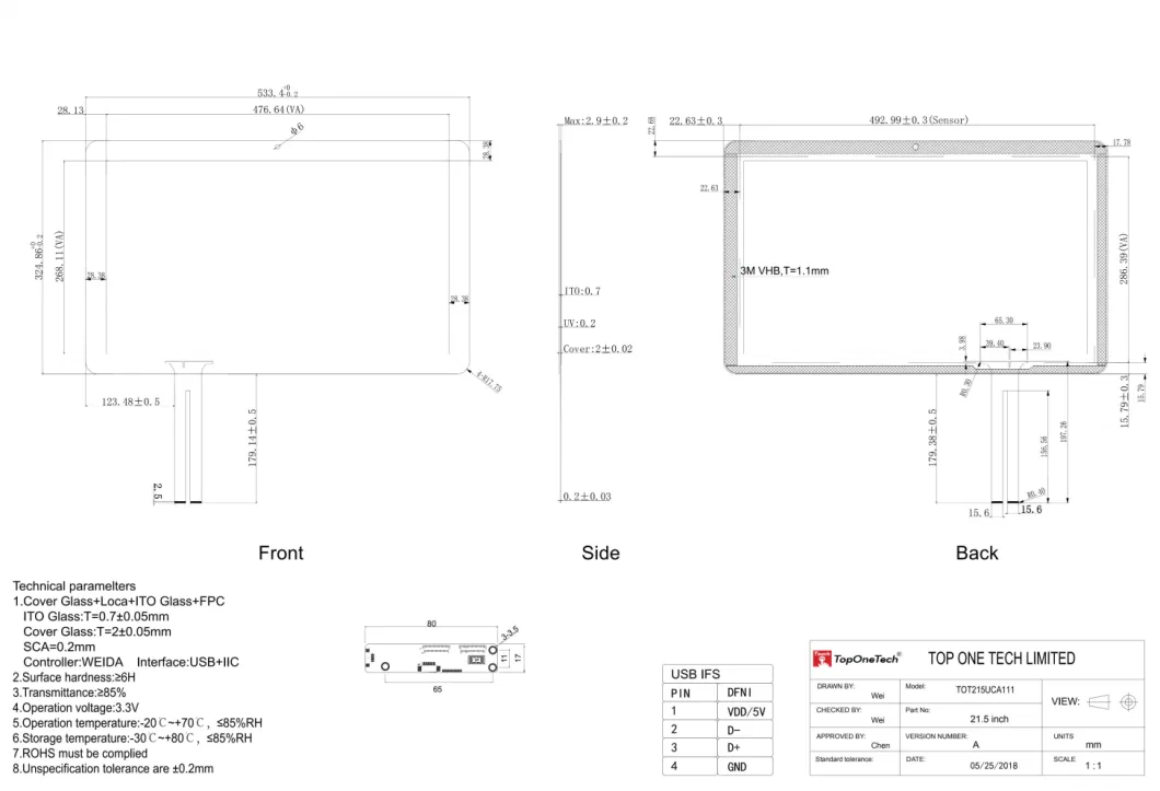 Custom OEM ODM 21.5 21 Inch Industrial Capacitive Multiple 10 Point USB Touchscreen with Touch Film AG Glass Work with Water Dust Oil Moisten I2c USB Interface