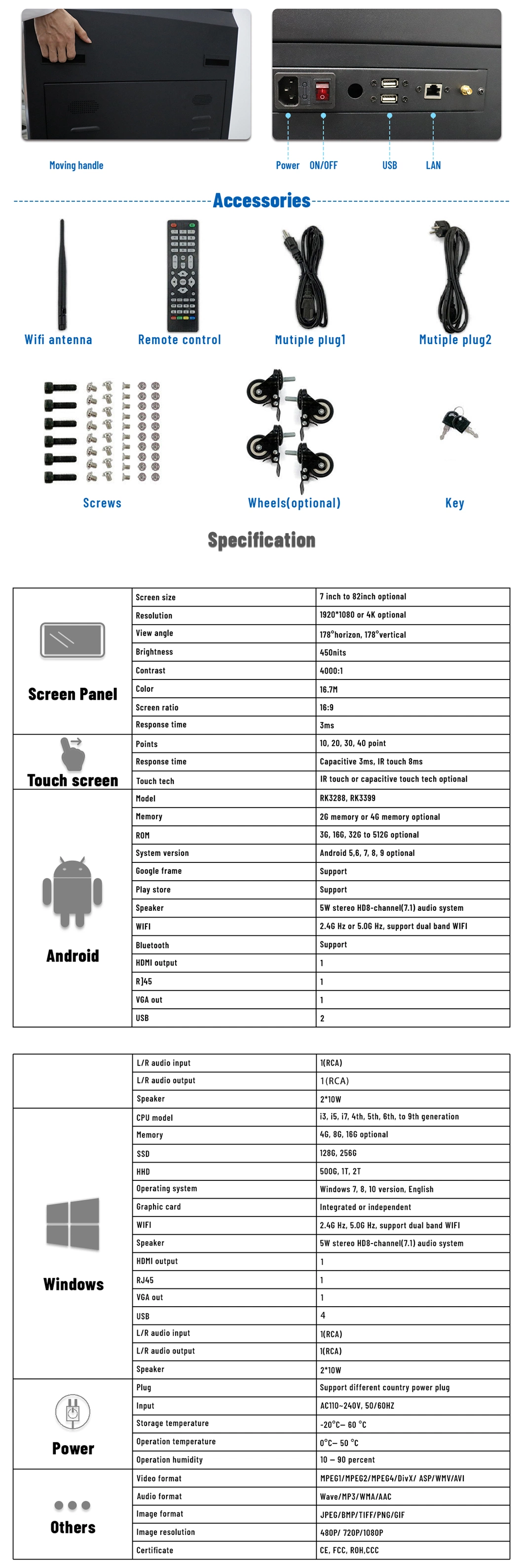 32 42 43 55 65 Inch Totem Vertical Display Price Interactive Touch Screen Digital Signage Kiosk Android Display Boards Suppliers Advertising LED Monitor