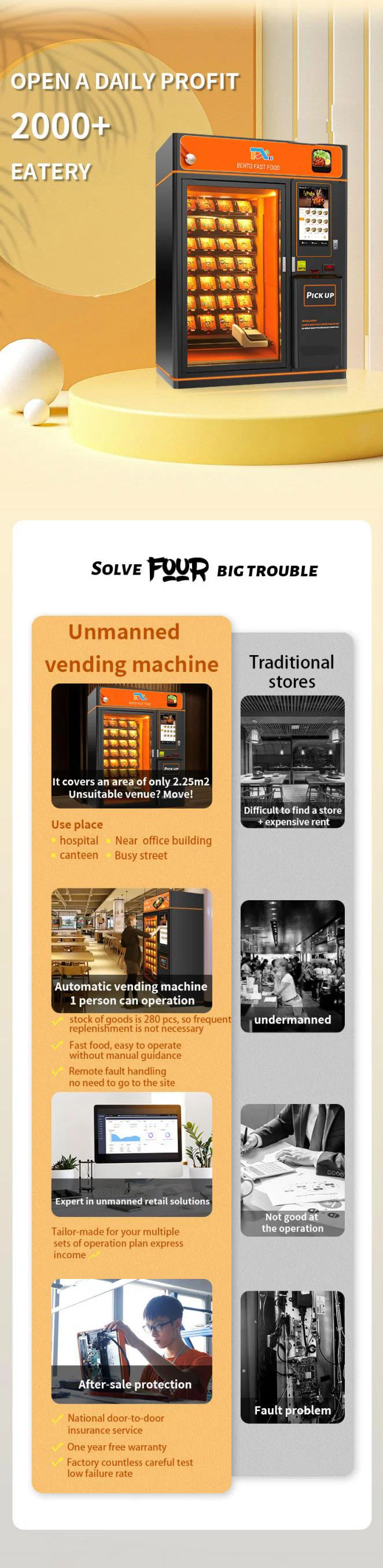 Hot Food Outdoor Ready Meals Vending Machine Smart Touch Screen Automatic