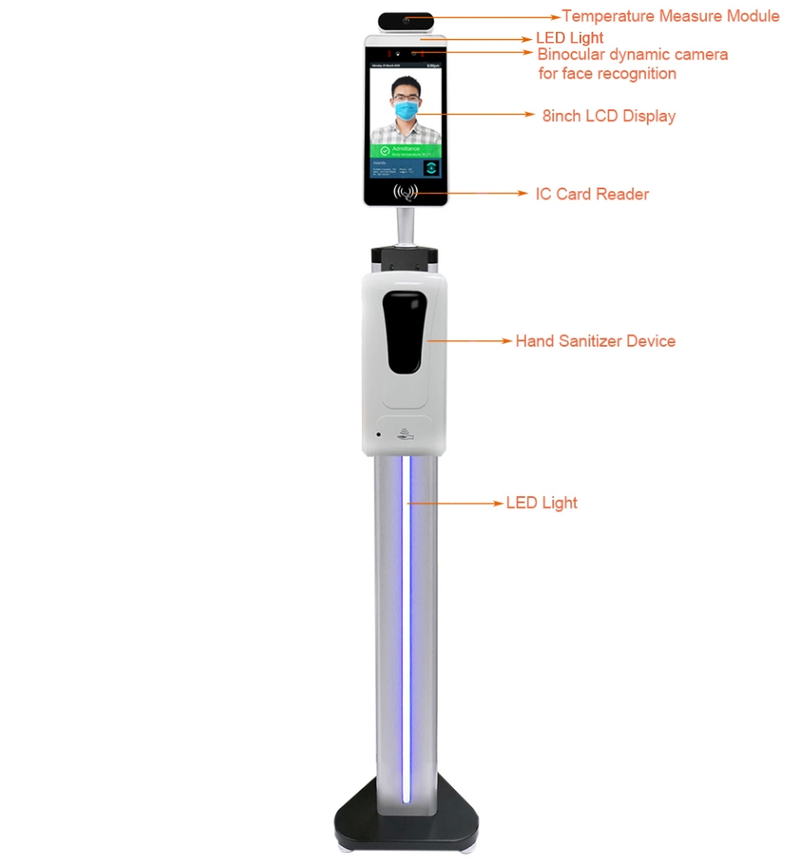 Automatic Dispenser 1000ml with 8 Inch LCD Screen Face Recognition and Temperature Measurement Kiosk