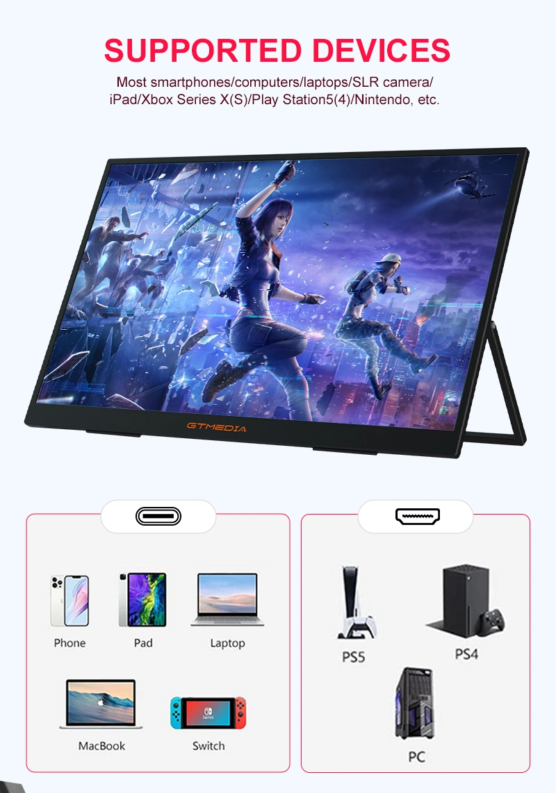 15.6 Inch 1080P Laptop Monitor HDMI Computer Display Travel Gaming External Monitor with Smart Cover for Mac Phone Switch
