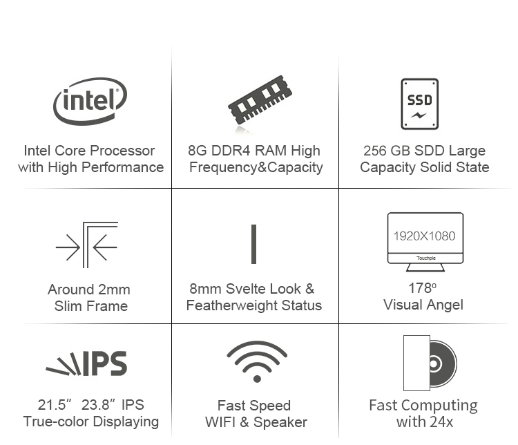 18.5&quot; I5 PC 8+128GB Built-in Camera Windows10 Hardware All-in-One Computer