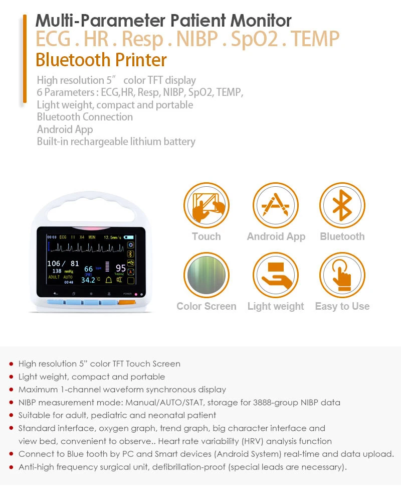 Portable 5&quot; ICU Patient Monitor with 8 Parameters