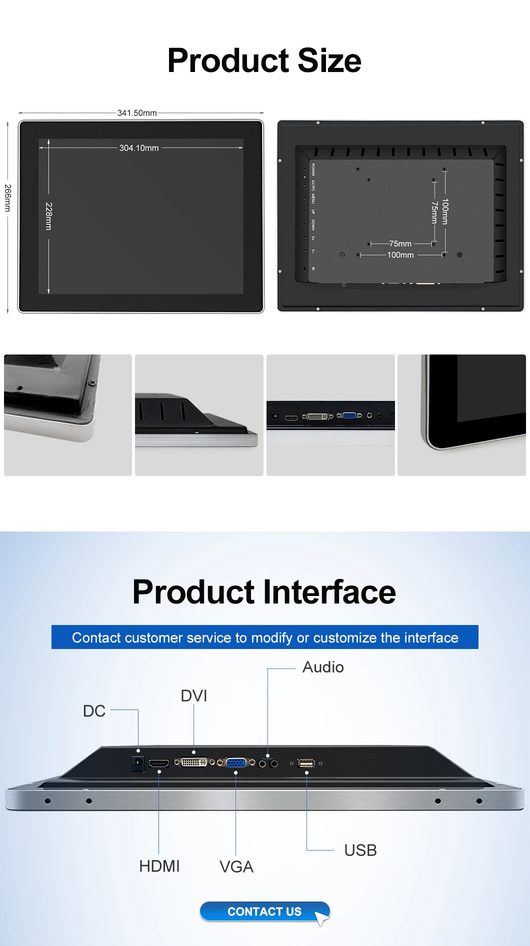 15&prime; &prime; Inch Industri Grade LCD Monitor 1024*768 LCD Monitor Wall Mounted HD VGA Waterproof Touchscreen LCD Monitors