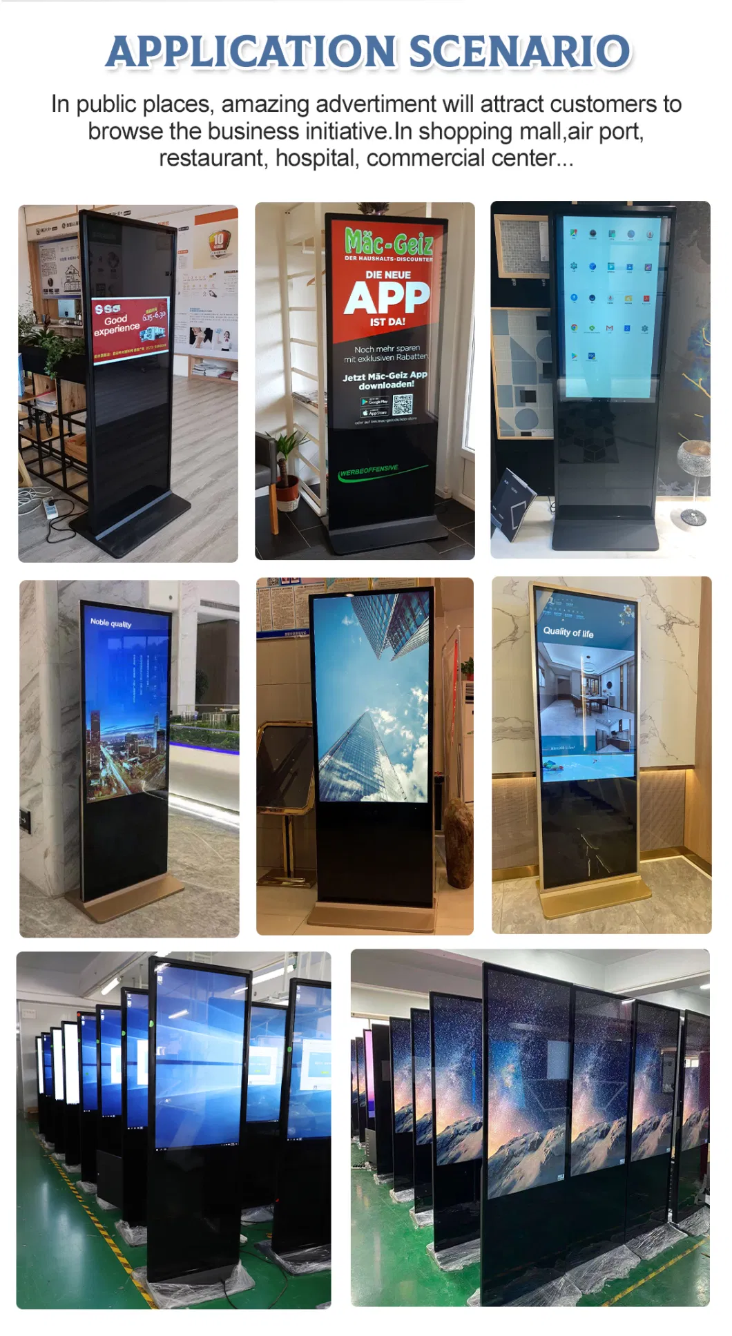 Window Indoor Android Software Kiosk Floor Stand Advertising Equipment Digital Signage Full Screen