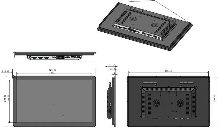 Industrial HMI Monitor External Antennas HDMI Audio Switch Mic VGA DC RS232 Industrial Touchscreen Monitor