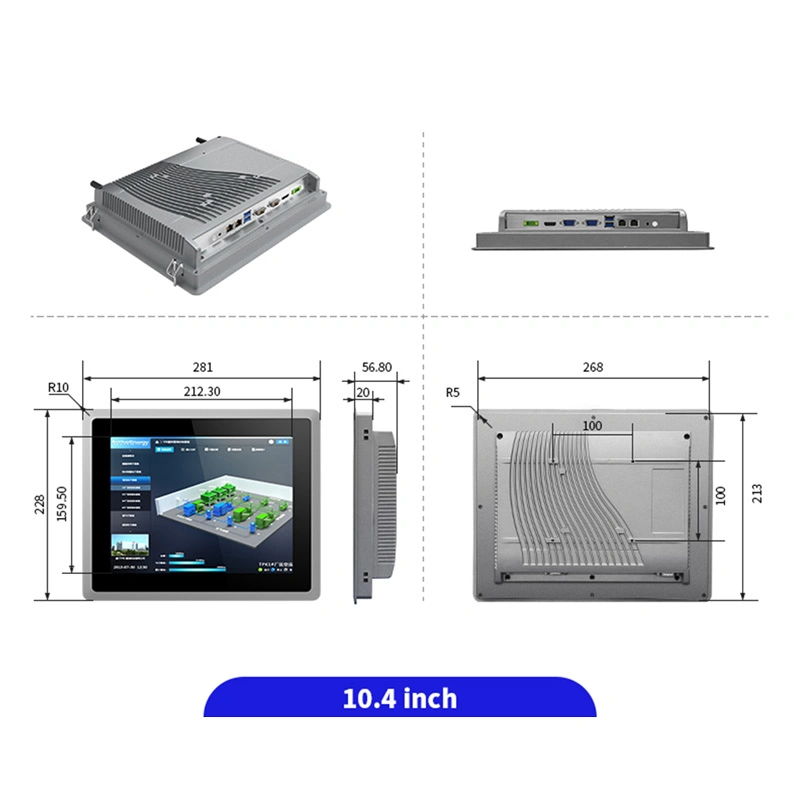 Industrial PC 1024X768 Resolution 10 Points Capacitive Touch Screen 4G RAM 64G SSD Commercial 10.4 Inch Panel PC