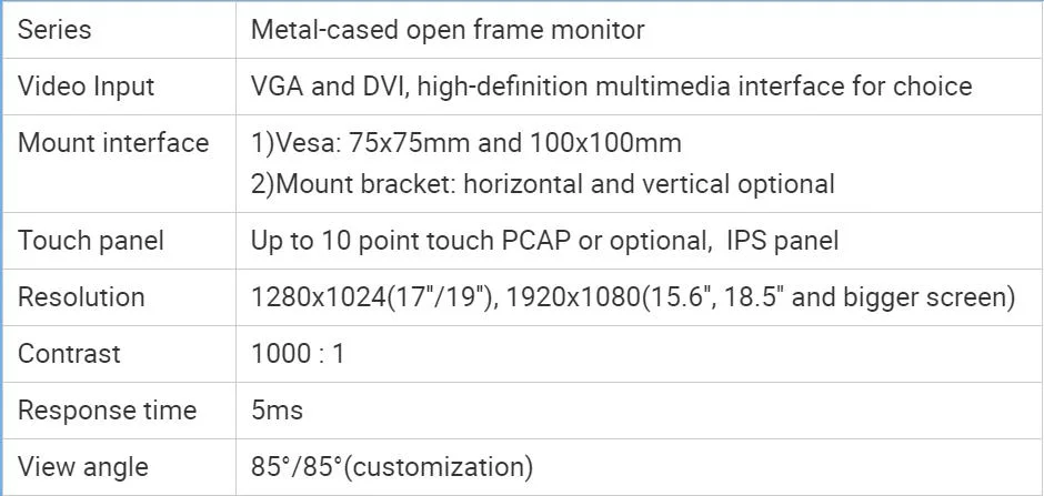 10.1&prime;&prime;13.3&prime;&prime;15.6&prime;&prime;18.5&prime;&prime;21.5&prime;&prime;23.6&prime;&prime;27&prime;&prime;capacitive Touch Screen Monitor Metal Open Frame IPS Projected Capacitive Monitor Pcap Touchscreen Industrial Monitor