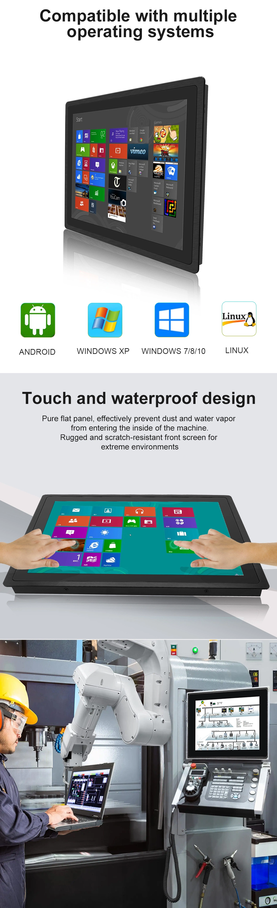 Waterproof Embedded 15 Inch X86 Generation2 I7 All in One Panel PC Capacitive Touchscreen with Fanless Industrial Computer