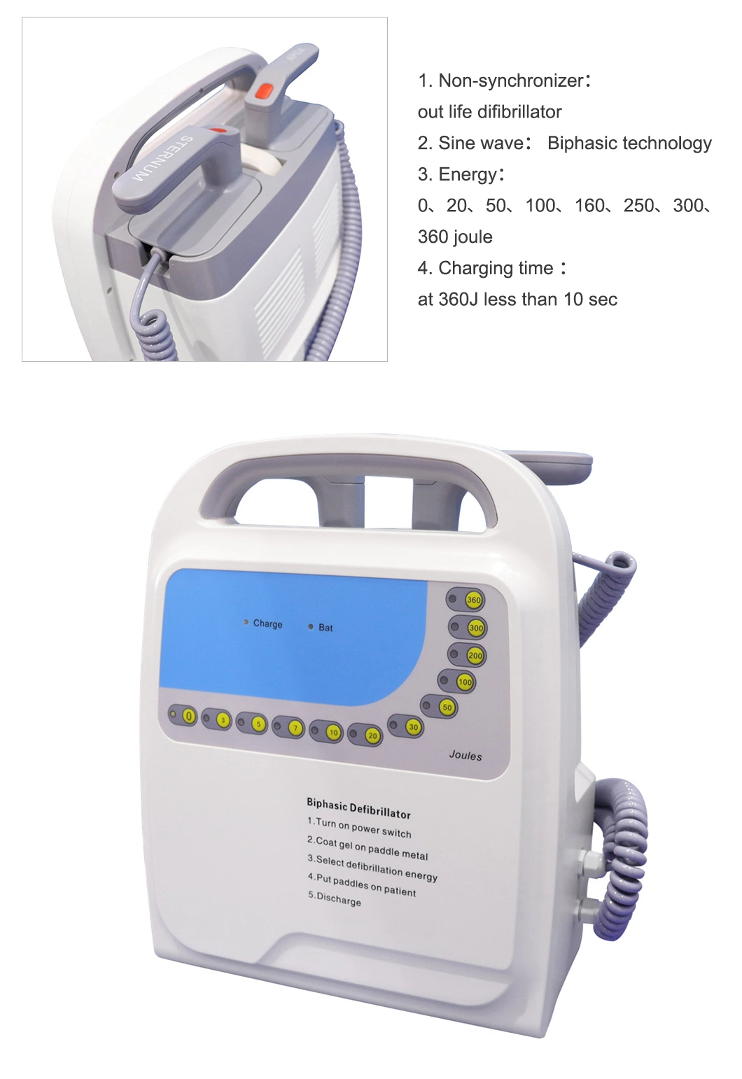 Portable Defibrillator Reusable Manual External Medical Defibrillator Monitor