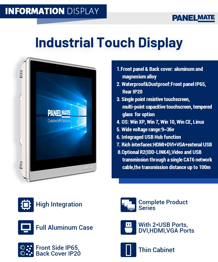 OEM IP65 Waterproof Touchscreen with Full HD Mi VGA DVI Open Frame 19 Inch Industrial Monitor