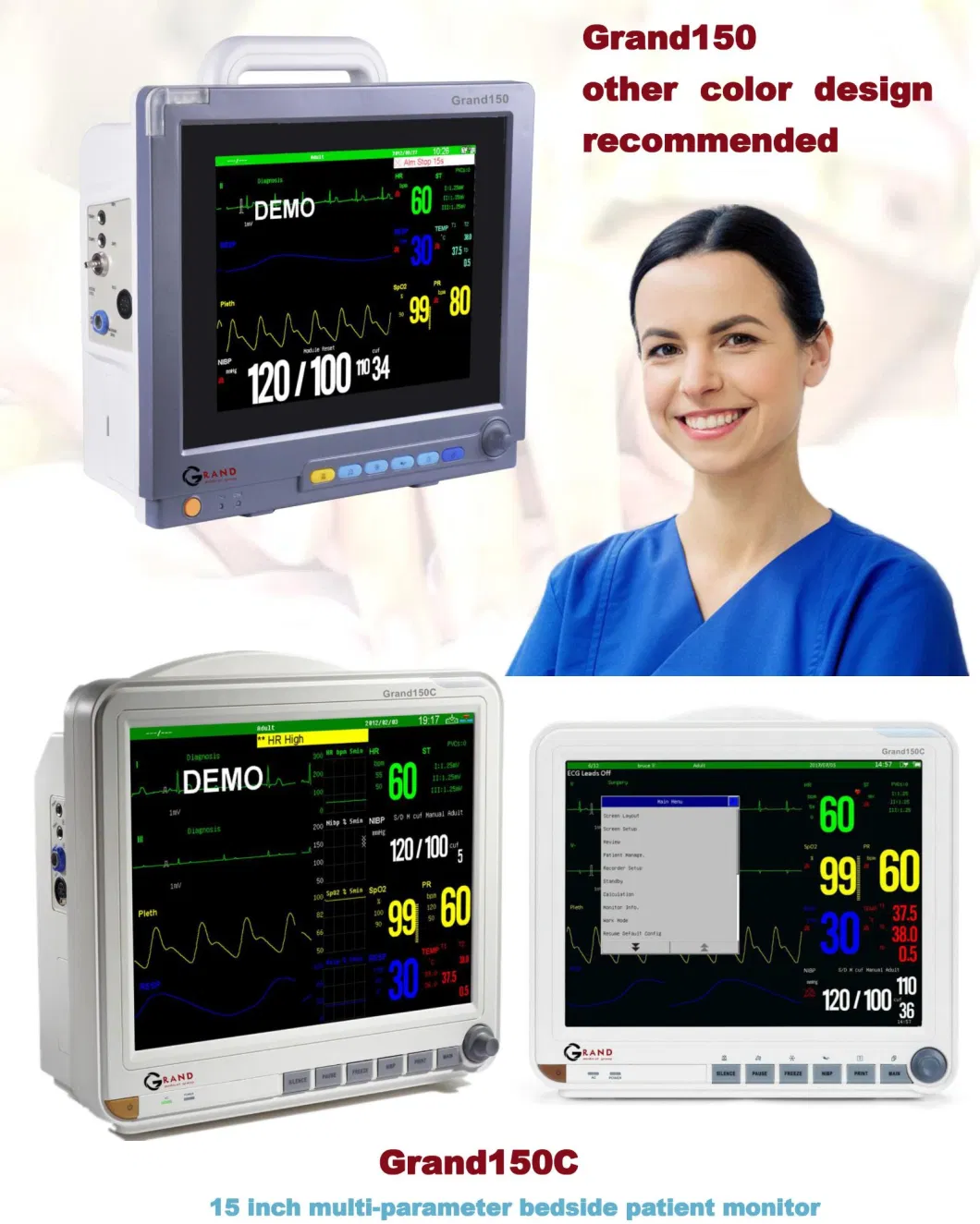 Buy High Resolution 15 Inch TFT Display LED Backlight Portable Hospital Medical Sergical Vital Signs Multi Parameter Rmedical Patient Monitor for Sale