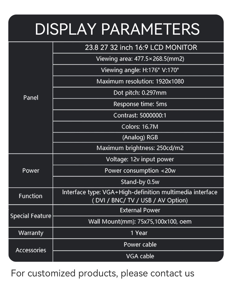 Factory OEM 19&quot; 21.5&quot; 24&quot; 27 Inch LCD Gaming Monitor 2K HD Computer PC Monitor LED Display Curved Screen Desktop Computer Monitor