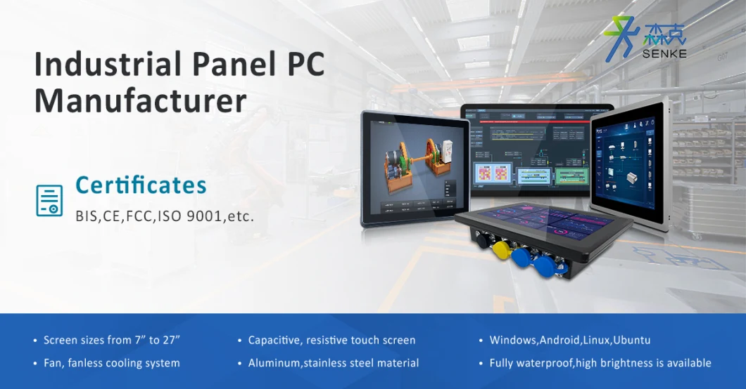 Senke Windows 7 Windows 10 Capacitive Touch Screen Ture Flat Fanless Industrial Computer Panel PC Monitor