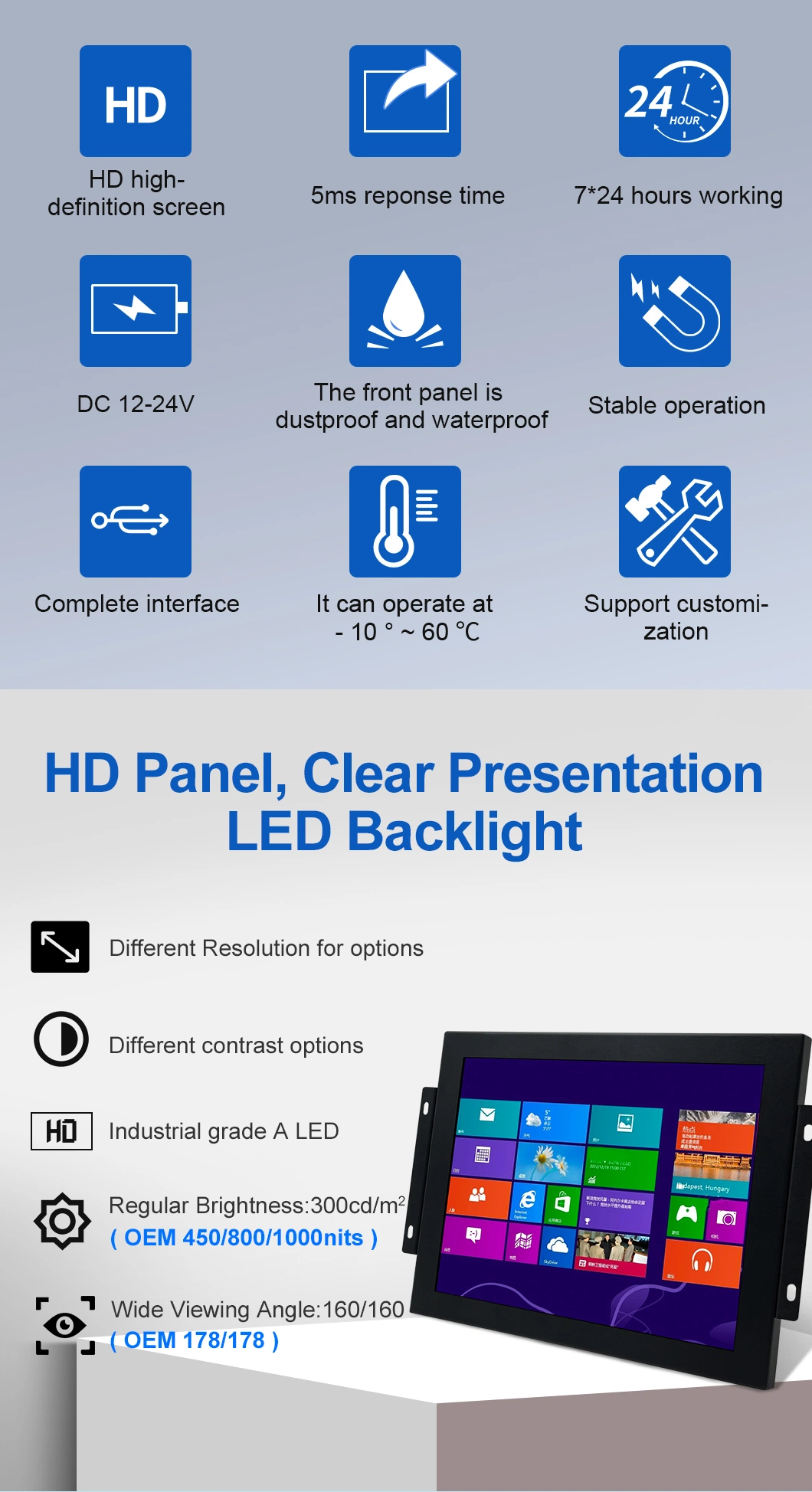 15&prime;&prime; Inch 1024*768 Non Touch Screen Open Frame Metal Casing Display Industrial Grade LCD Monitor