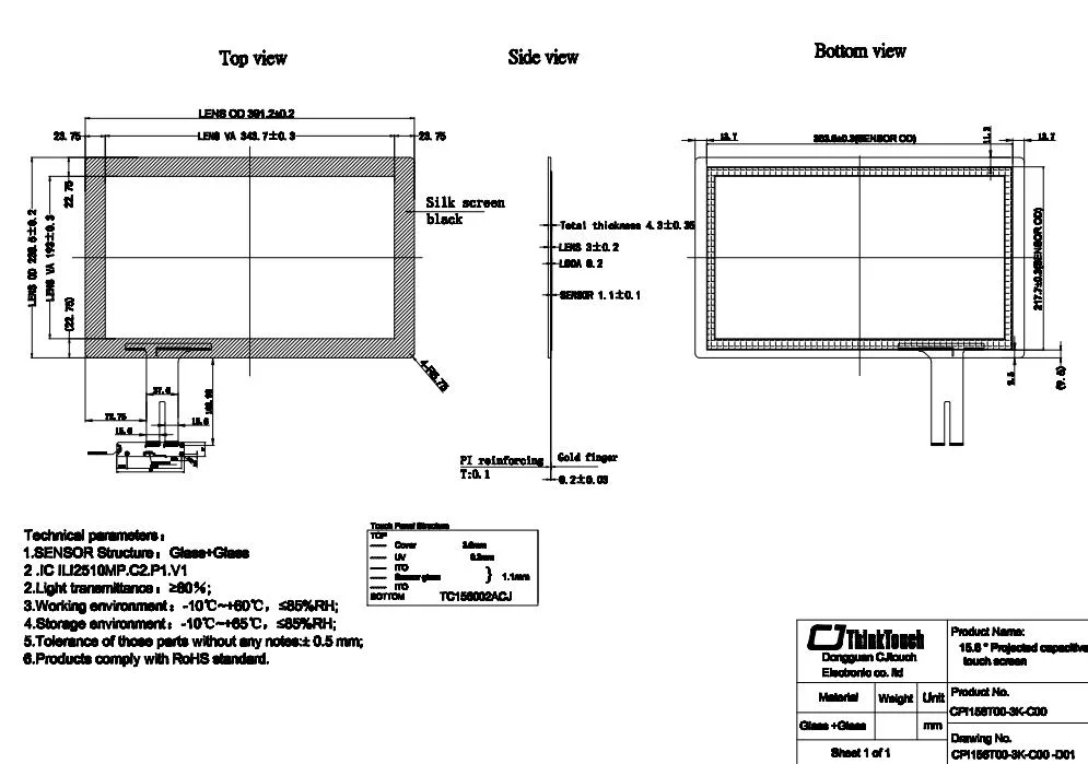 Cjtouch 15.6&quot; Touchscreen Capacitive From Touch Screen Manufacturer in China