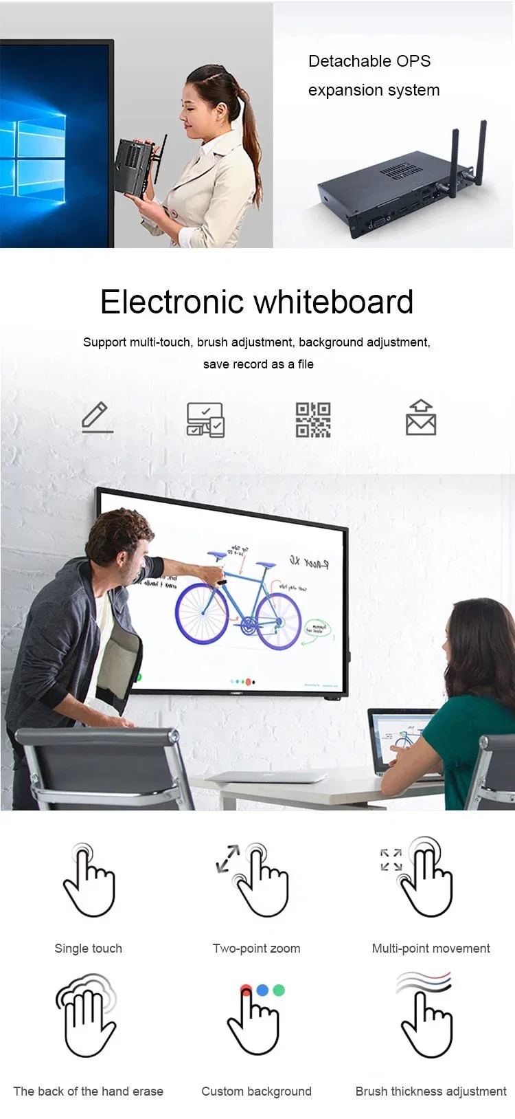 65 Inch LED Interactive Touch Screen All in One PC Smartboard with Floor Stand or Wall Hanging