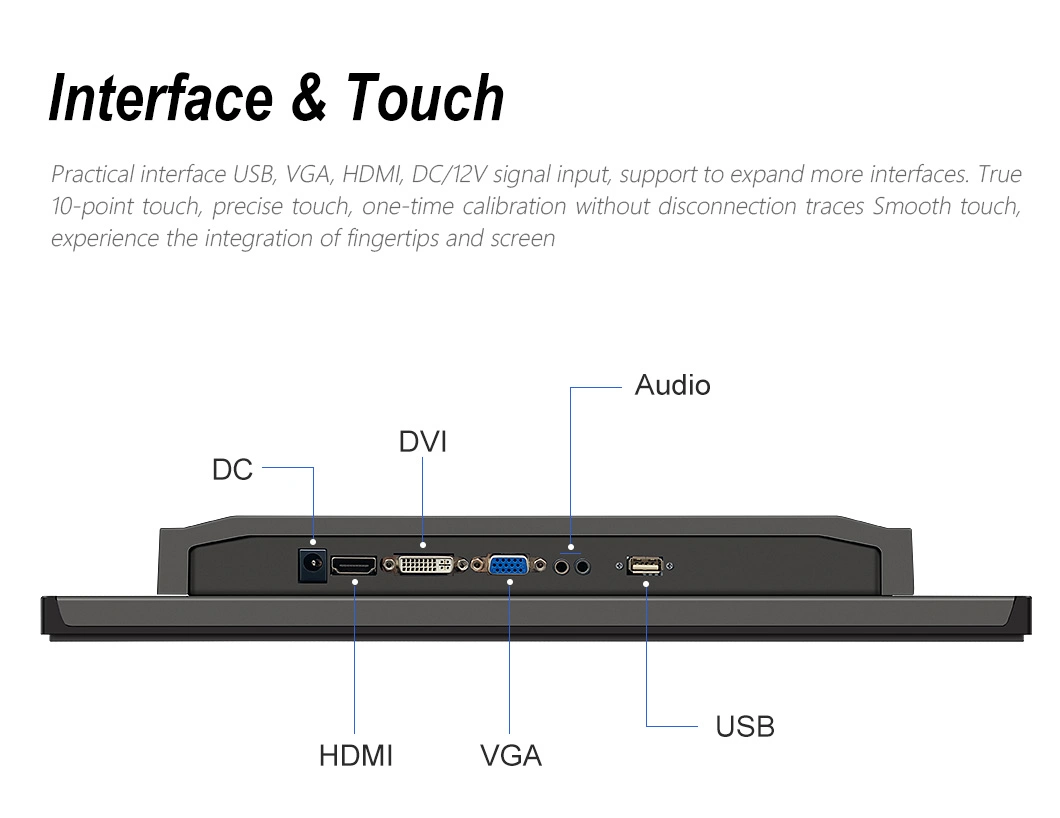 21.5 Inch TFT LCD Industrial Screen IPS VGA Capacitive Pcap Touchscreen Aluminum Frame Industrial LCD Monitor