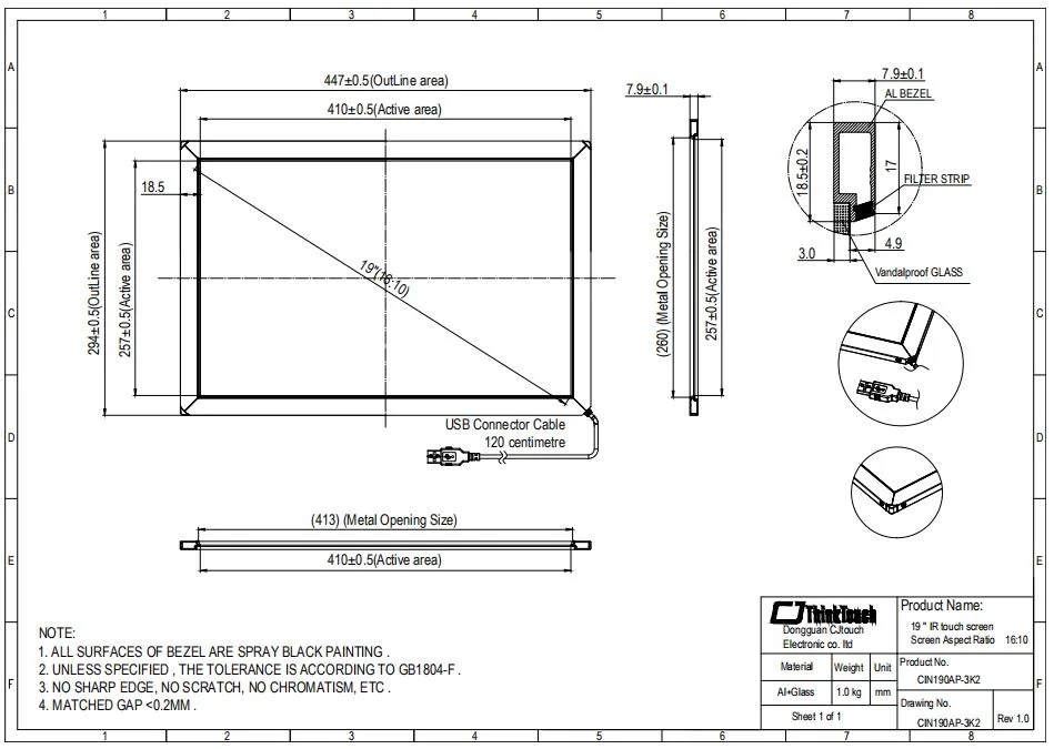 China Touch Screen Manufacturer 19&prime; &prime; Widescreen 16: 10 IR Infrared Touch Screen