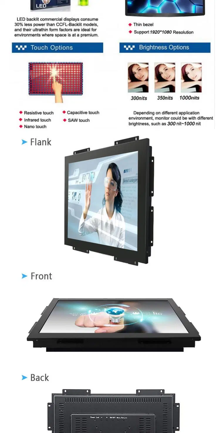 Hight Brightness Industrial Grade 15 Inch LCD Display Touch Screen Monitor