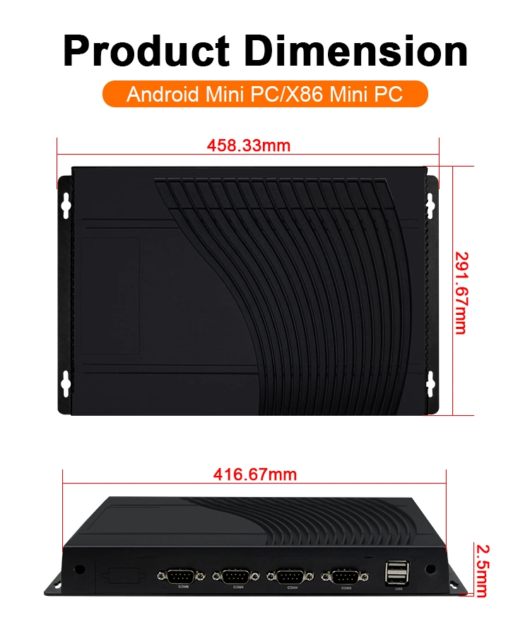 Aluminum Alloy Built in Gpio RS485 Quad Core 1.8GHz Rk3288 Rk3399 Android Fanless Industrial Computer 12V