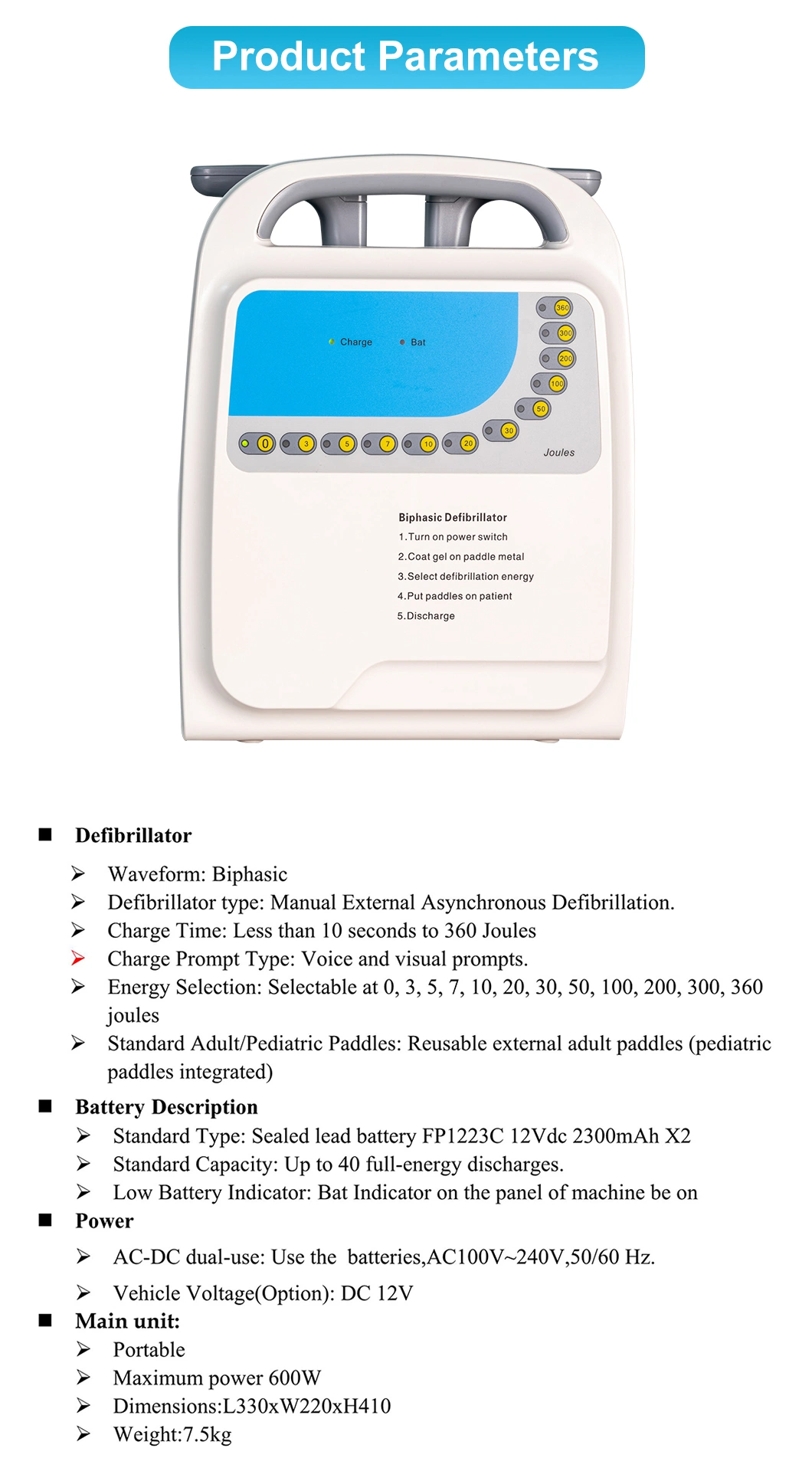 Portable Defibrillator Reusable Manual External Medical Defibrillator Monitor