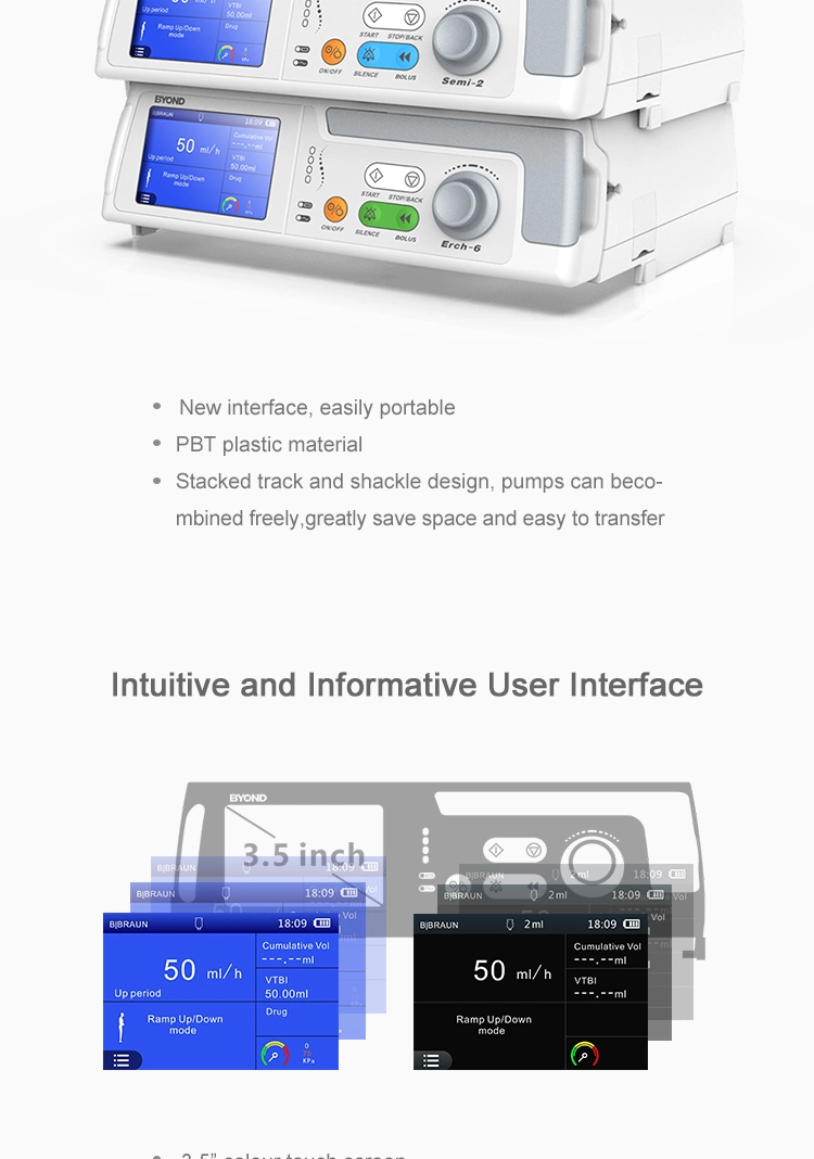 CE and ISO Dual-Channel Infusion Pump Large Touch Screen with Spanish Software