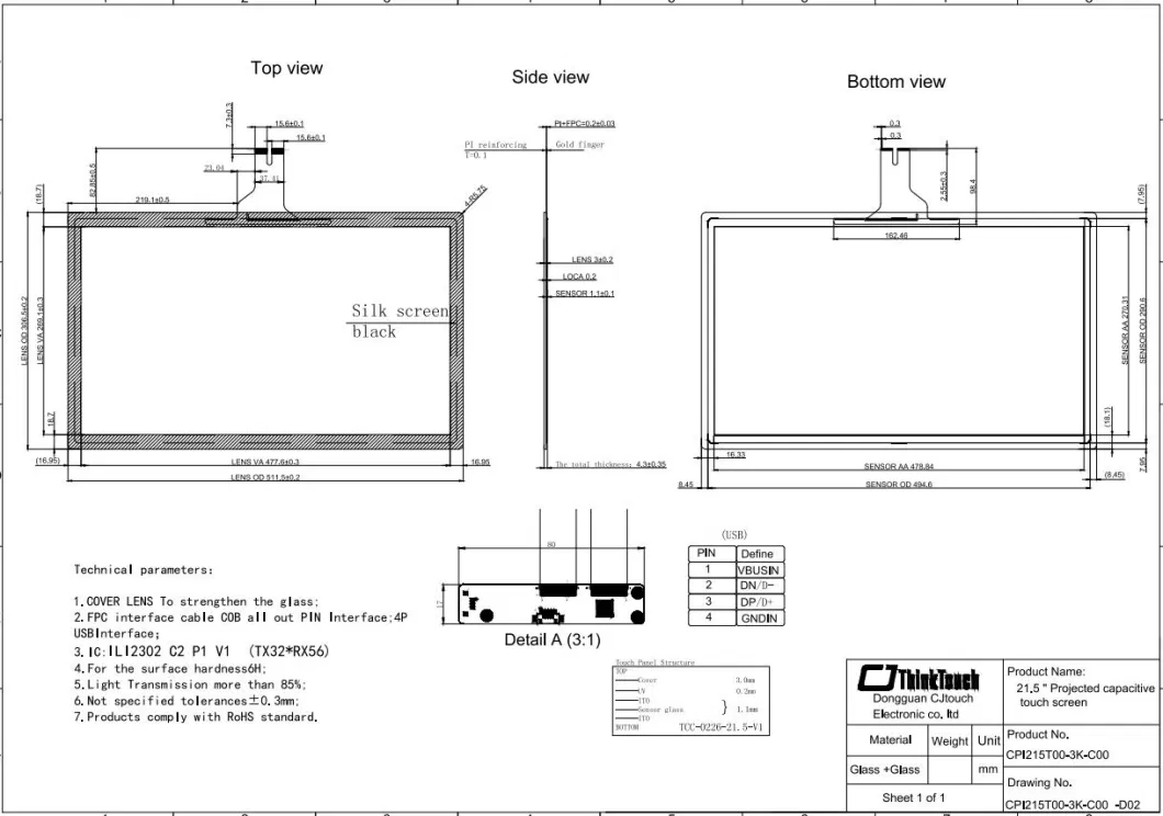 10 Touch Points 21.5 Inch Capacitive Touchscreen USB Touch Panel Anti Vandal Touch Glass