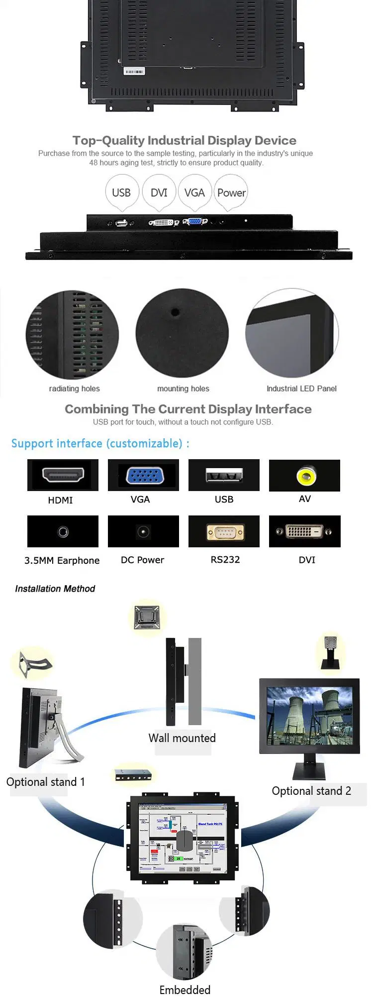 Hight Brightness Industrial Grade 15 Inch LCD Display Touch Screen Monitor