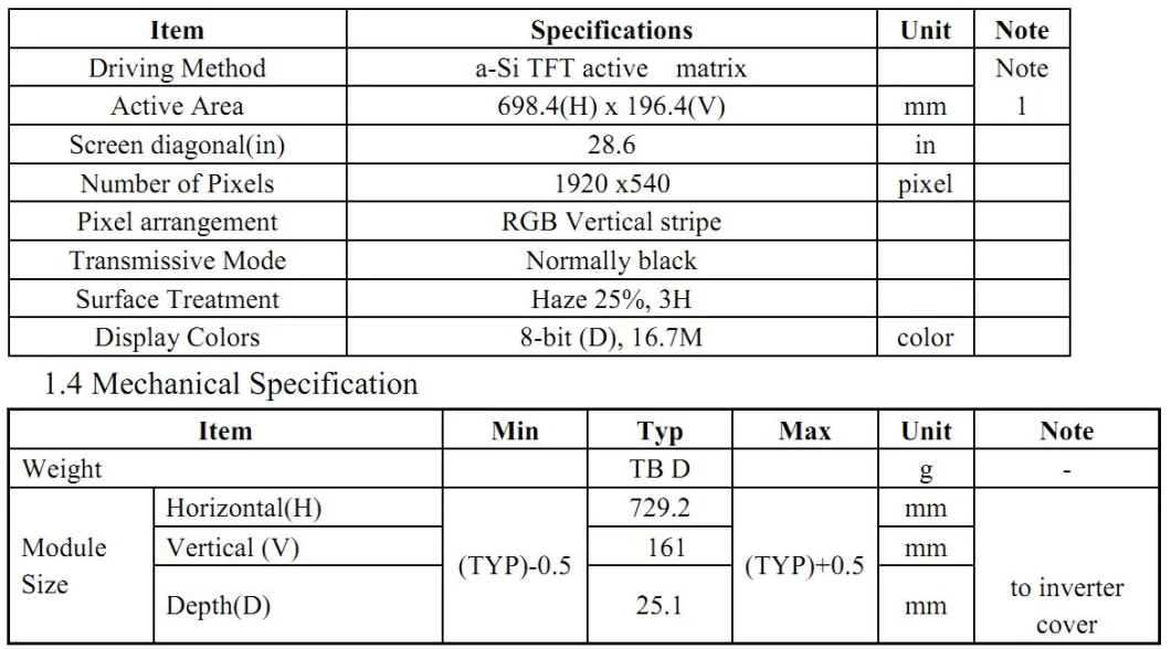 28.6 Inch Digital Signature LCD Display, Full View Angle, 1920*540 Resolution