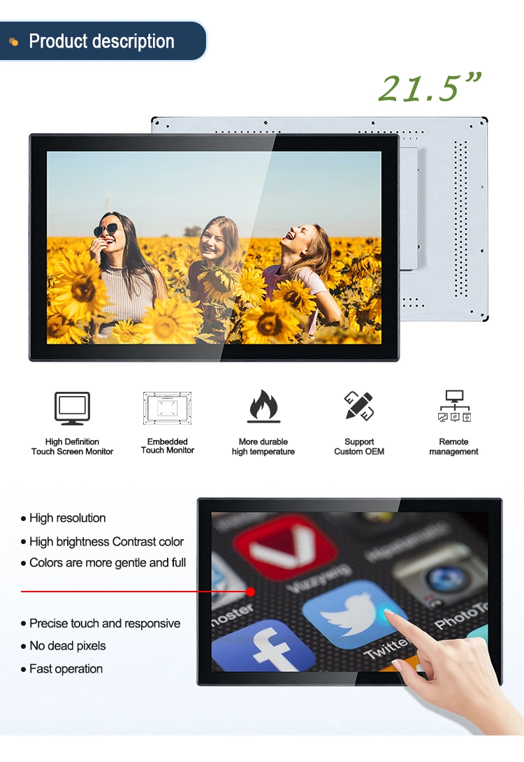 21.5&prime;&prime; Embedded Industrial-Grade Control Panel Wall Mounted Touch Screen Monitor